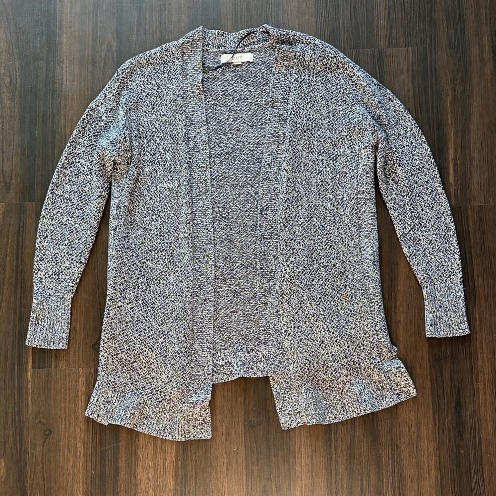 LOFT Everyday Open-Front Cardigan in Speckled Black and White